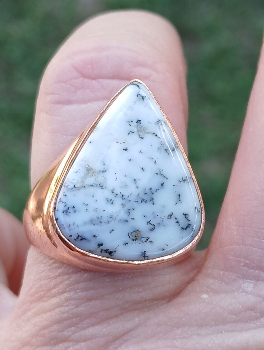 New Men's Dendritic Opal Copper Ring. 